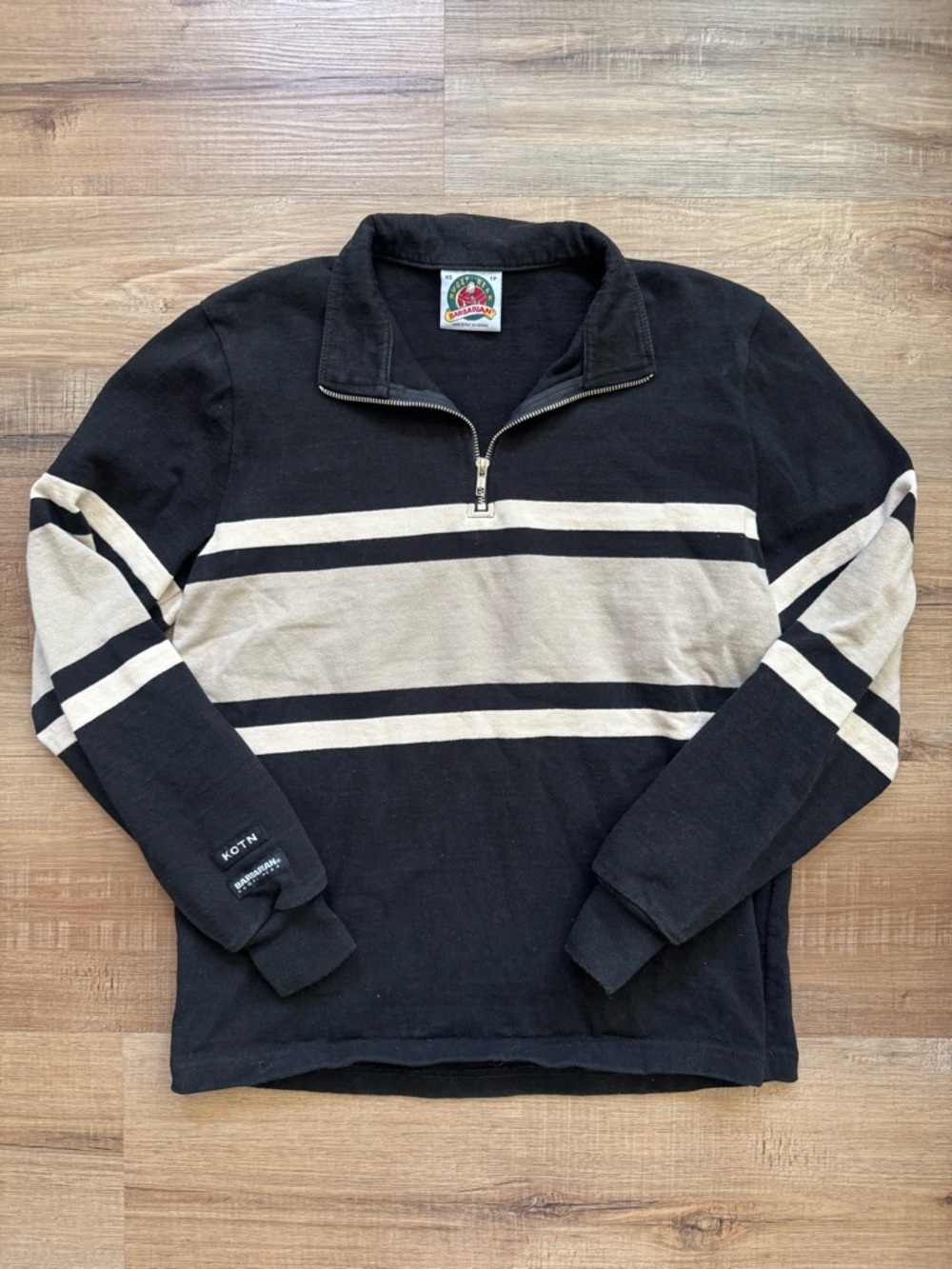 KOTN Black and Cream Zip-Up Sweater Rugby Barbarian XS - Picture 5 of 7